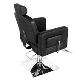 ZNTS PVC Leather Cover Galvanized Square Plate With Footrest Reclining Barber Chair 300lbs Black HZ8897B 70318584