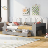 Twin Size Daybed with Shelves, Drawers and Built-In Charging Station, Gray WF306024AAE