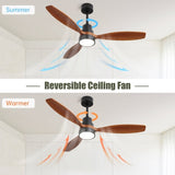 ZNTS 52 Inch Wooden Ceiling Fan With 3 Solid Wood Blades Remote Control Reversible DC Motor With Led W882P147232