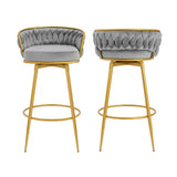 Swivel Counter Height Bar Stools Set of 2,31.5"Bar Height Stools with Hand-Woven Backrest & Gold N762P216979E