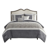 5 Piece Textured Jacquard Stripe Comforter Set with Throw Pillows-King/Cal King B035P280387