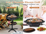 Black 1200W Electric BBQ Grill with Double-Zone Cooking, 2-in-1 Freestanding & Countertop Grill for 14283039