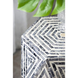 16x14x18" Hexagon Garden Stools, Unique Capiz Accent Side Table, Black/White W2078P290103