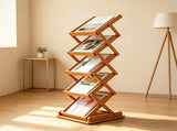 Foldable Bamboo Magazine Rack Brochure Display Stand with 5 Storage Pockets, 2 Adjustable Heights 62743331