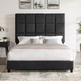 Queen Size Grey Squares Upholstered Platform Bed B108P160260