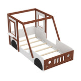 Fun Play Design Twin Size Car Bed, Kids Platform Bed in Car-Shaped for Kids Boys Girls Teens,White WF312561AAK