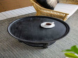 D23.5 x 25" Round Three Tiered Side Table with Rattan Shelf, Black W2078P231566