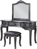 Contemporary Grey Finish Vanity Set w Stool Retro Style Drawers cabriole-tapered legs Mirror w B011113310