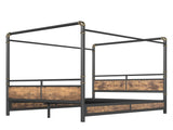 Queen Size Metal Canopy Bed, Upgraded Round-Pipe Metal Bed Frame, Industrial Modern Design, Black W5316P512581