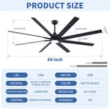 84 In Super Large Black Ceiling Fan with Remote Control 8 Blades W1367P307912