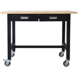 ZNTS 48in Work Bench, Workbench with Drawer Storage, Heavy Duty Bamboo Wood Work Table with Wheels for W46560406