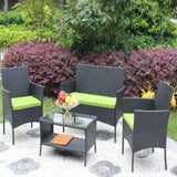 ZNTS 4 PC Rattan Patio Furniture Set Outdoor Patio Cushioned Seat Wicker Sofa W20985038