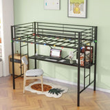 Twin Metal Loft Bed with Desk, Power Outlet and LED Lighted , Safety Guard & Ladder, No Box Spring W840P192240