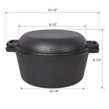 2 in 1 Pre-Seasoned Cast Iron Dutch Oven With Dual Handles, Outdoor Camping Deep Pot for Camping 04435984