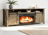 Washed Gray Finish Fireplace TV Stand, 58.07"15.35"29.92", Embossed Particle Board with Melamine 70891810