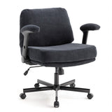 Chair with Wheels and Flip Arms-Comfy Fabric Cross Legged Office Chair with Thick Cushion&Wide Seat, 15752101