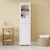 ZNTS 63" Tall Bathroom Storage Cabinet with Glass Doors, Free-Standing, Two Drawers, and Adjustable N729P171305K