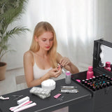 Portable Nail Art Table w/ LED Mirror, Bluetooth, Lockable Drawers, Telescopic Pole - Folding W2700P303415