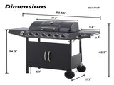 6 Burner BBQ Propane Gas Grill with Side Burner 59000 BTU Output Stainless Steel Barbecue Grill with 01843986