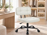 Armless Office Chair Adjustable PU Leather Desk Chair with Wheels Padded Low-Back Swivel Vanity 46981750