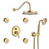 Single-Handle 4-Spray Patterns Bathroom Rain Shower Faucet with Body Jet Handshower in Brushed Gold W1219133589