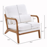 ZNTS Oak Armrest Oak Upholstered Teddy Velvet Single Lounge Chair Indoor Lounge Chair Off-White 86558751