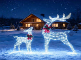 Lighted Christmas Reindeer Decorations, Cold White LED Pre-Lit Xmas Reindeer Set with Glittered 62740462