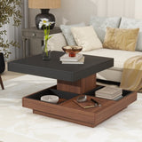 ON-TREND Modern Square 360&degRotating Coffee Table with Three Detachable Tray, 2-Tier Farmhouse Wood N721P191981B