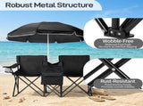 XL Double Folding Fishing Chair with Umbrella, Cooler Bag, Cup Holders - Heavy Duty 480 lbs 91120849