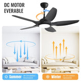 ZNTS 48 Inch Indoor Ceiling Fan With 5 Black ABS Blades Remote Control Reversible DC Motor For Living W882P195915