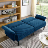 ZNTS Velvet Futon Couch Convertible Folding Sofa Bed Tufted Couch with Adjustable Armrests for Apartment W1413P147475