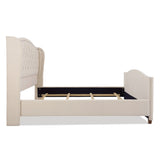 Marcella Upholstered Shelter Headboard Bed Set, King, Sky Neutral Beige Polyester B2719P238225