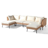 2pcs armless sofa 2pcs corner sofa 2pcs footstool iron legs yellow white cushions woven 81753170