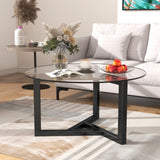 ZNTS ON-TREND Round Glass Coffee Table Modern Cocktail Table Easy Assembly with Tempered Glass Top & WF293702AAB