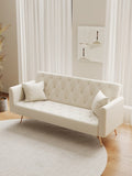 71 inch convertible love seat sofa, American retro beige velvet, suitable for small living room, W165878946