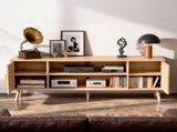59.05 Inch Low Profile TV Stand - Light Brown Laminate Particle Board Media Console with Double 81964565