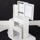 Small Size Left Bedside Cabinet Vanity Table Cushioned Stool, Touch Control Sliding LED Mirror, W936P226033