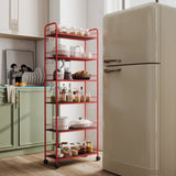 Red 6 Tier Slim Rolling Storage Cart, Mobile Shelving Unit with Wheels, Metal Wire Storage Shelving W2167P195984