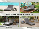 Outdoor PE Rattan Sun Lounger Lounge Chair, Adjustable Backrest Patio Recliner with Wheels for Pool 58336265