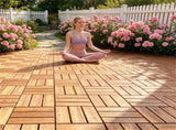 27 PCS Natural Acacia Wood Interlocking Deck Tiles, 12"12" Waterproof AntiSlip Outdoor Flooring 30465069
