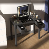 Elegant Black Vanity Table with LED Lights, Flip-Top Mirror and 2 Drawers, Jewelry Storage for Women W760P152315