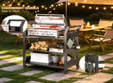 Outdoor Grill Cart Table with Pegboard & Handle, Indoor and Outdoor Pizza Oven Table with Lockable 85949243