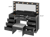 9-Drawer Table Set with 12 Tri-Color LED Lights and Power Strip Glass-Topped Particleboard 13045522