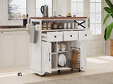 K&K 46.5'' Farmhouse Kitchen Island with Drape of Beads, Power Outlet, Rolling Kitchen Cart on N707P254872W