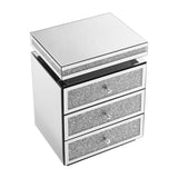 Mirrored Nightstand with 3 Drawers, Silver Nightstand with Crystal Inlay, Mirror End Table, Modern W1005P248529