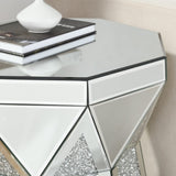 Drum style coffee table with mirror crystal inlay, polygonal silver decorative table, modern design W1005P190409