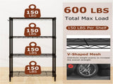 4-Tier Heavy-Duty Metal Wire Shelving, 600 lbs Total Load Capacity with Anti-Toppling Kits for 31552337