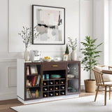 Double Glass Door with Single Drawer and 12-Bottle Wine Rack Sideboard in Black Frame White-Brown 64021820