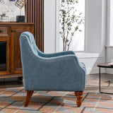 ZNTS Blue Accent Chair, Living Room Chair, Footrest Chair Set with Vintage Brass Studs, Button Tufted W1170100894