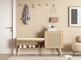 2-in-1 Shoe Storage Bench, PP Rattan Shoe Cabinet with 2 Adjustable Shelves and Removable Seat W808P212813